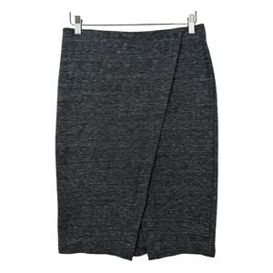 LOFT Pencil Skirt Women M Gray Marled Faux Wrap Knit Career 381215